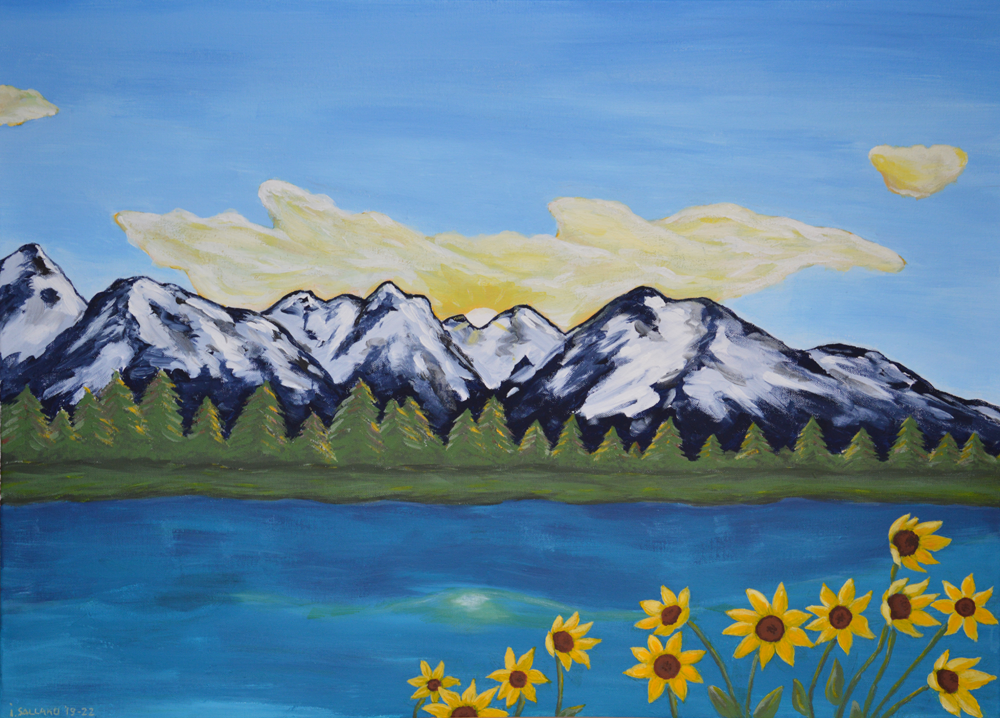 Grand Tetons and Jackson Lake acrylic painting